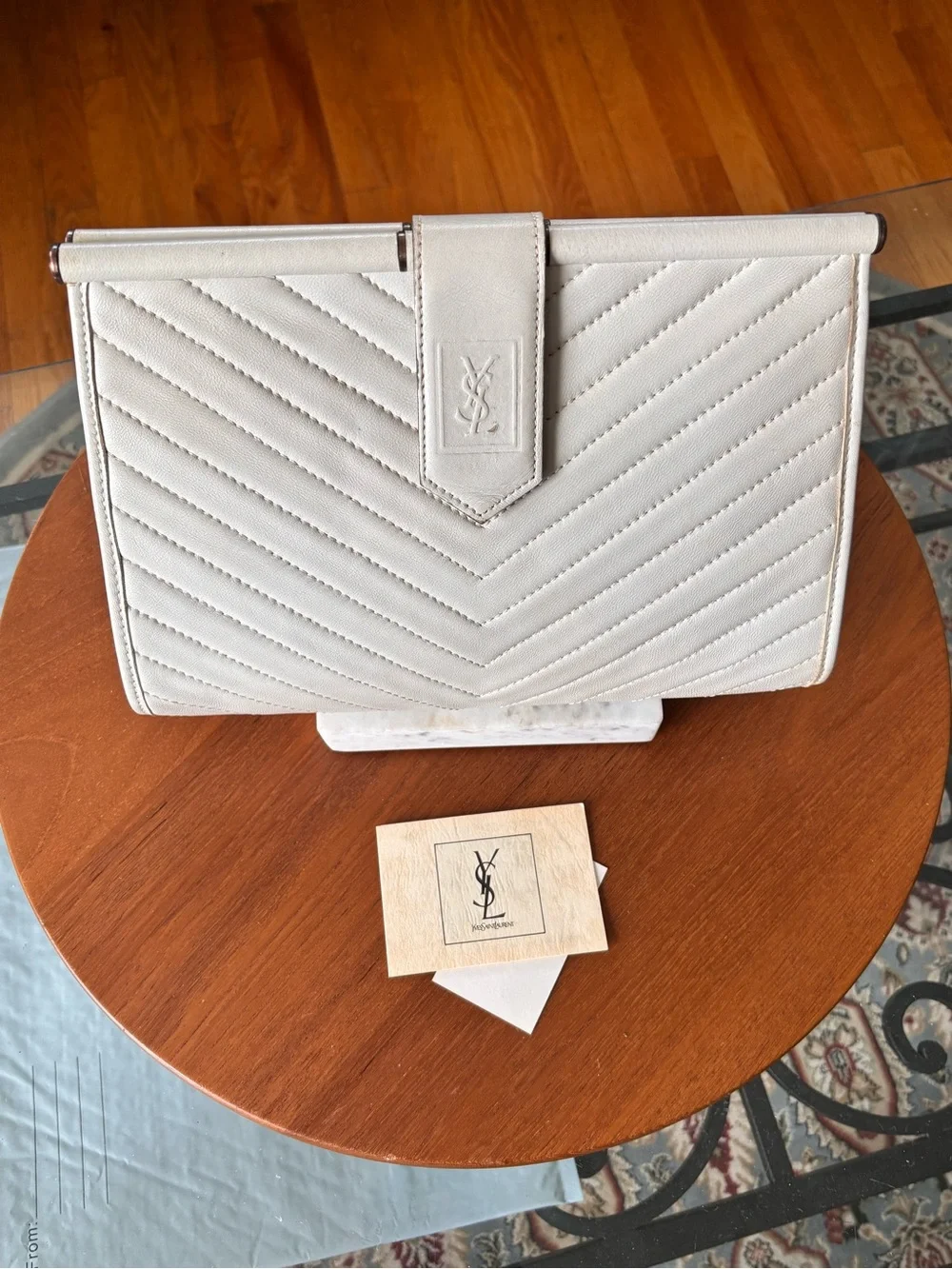 Yves Saint Laurent Chevron Clutch in Bone